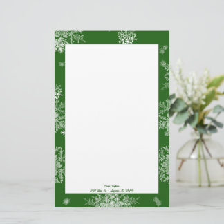 Grüne Weihnachtsschneeflocken Personalisiert Briefpapier