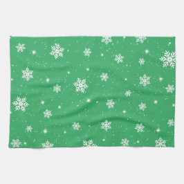 Grüne Weihnachtsstars Schneeflocken Muster Geschirrtuch