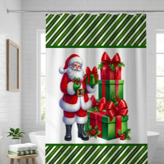 Grüne Weihnachtsstreifen mit Santa  Duschvorhang