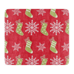 Grüne WeihnachtsStrümpfe und -schneeflocken Schneidebrett