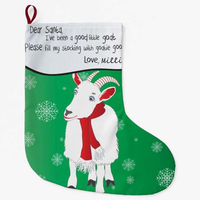 Grüne Weihnachtsziege Liebe Weihnachten Ich war gu Großer Weihnachtsstrumpf (Vorderseite)