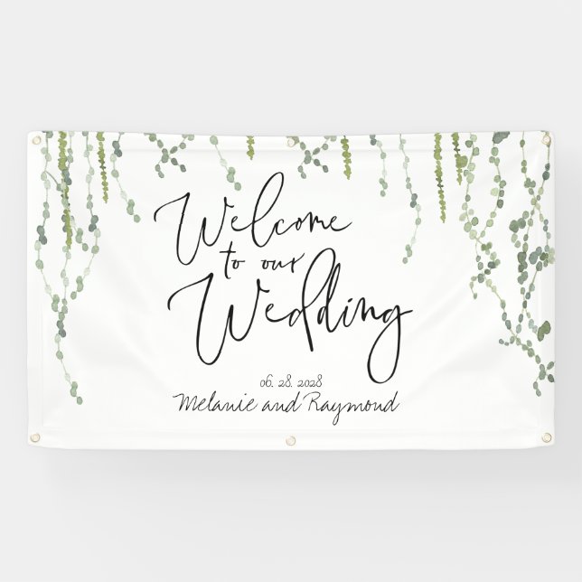 Grüne Weinberge Willkommen bei unserer Hochzeit 3x Banner (Horizontal)