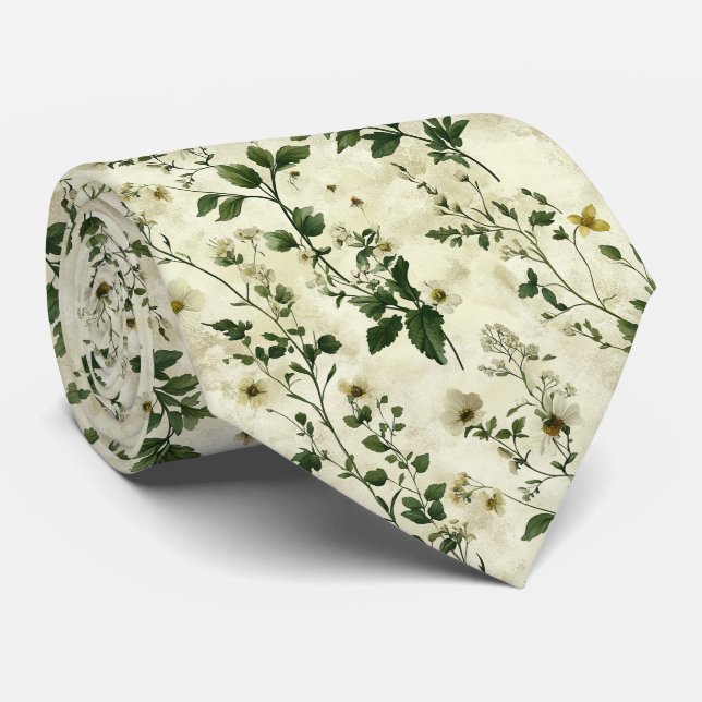 Grüne Weinlese Hochzeit mit weichem Wildblume Krawatte (Gerollt)