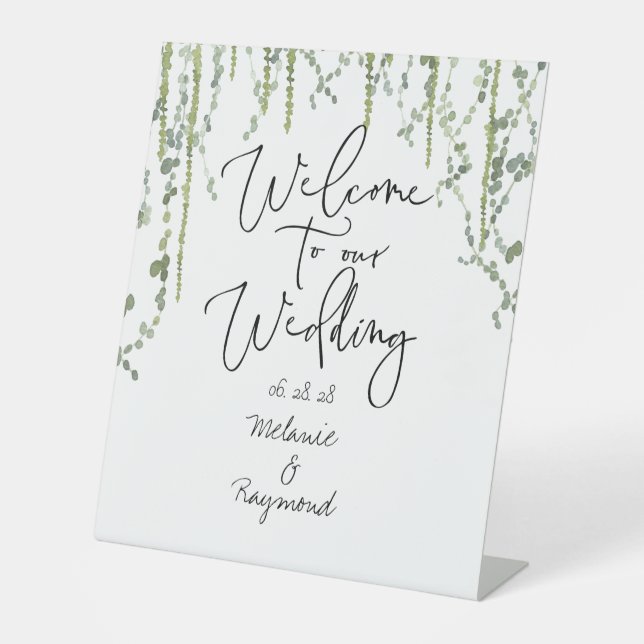 Grüne Weinreben Hochzeit Willkommen bei unserer Ho Sockelschild (Vorderseite)