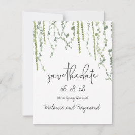 Grüne Weinreben zum Hochzeitstag speichern die Dat Save The Date