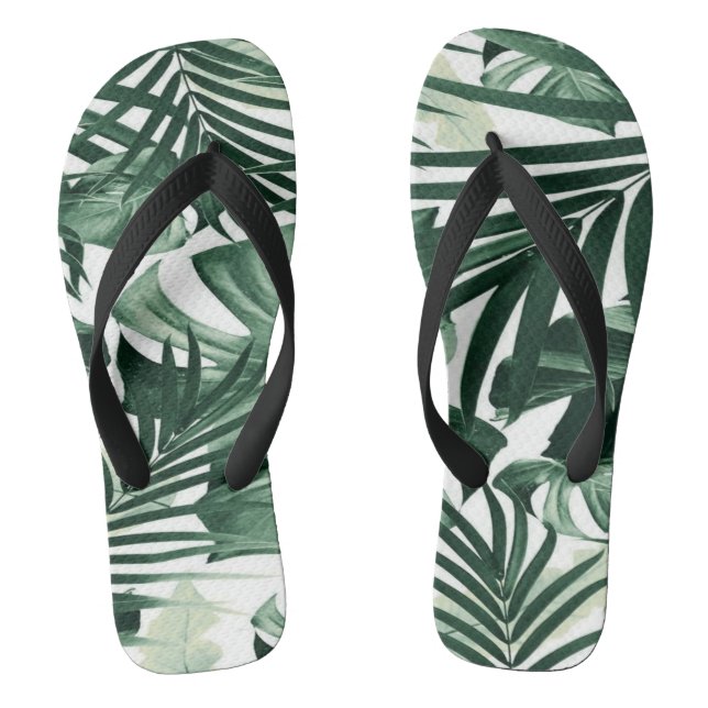 grüne, weiße Blätter mit Blumenmotiv Flip Flops (Fußbett)
