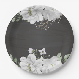 Grüne weiße Blume Blätter schwarz Pappteller