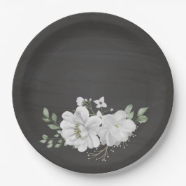 Grüne weiße Blume Blätter schwarz Pappteller