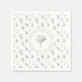 Grüne weiße Blume blüht Hochzeitspapiere Serviette