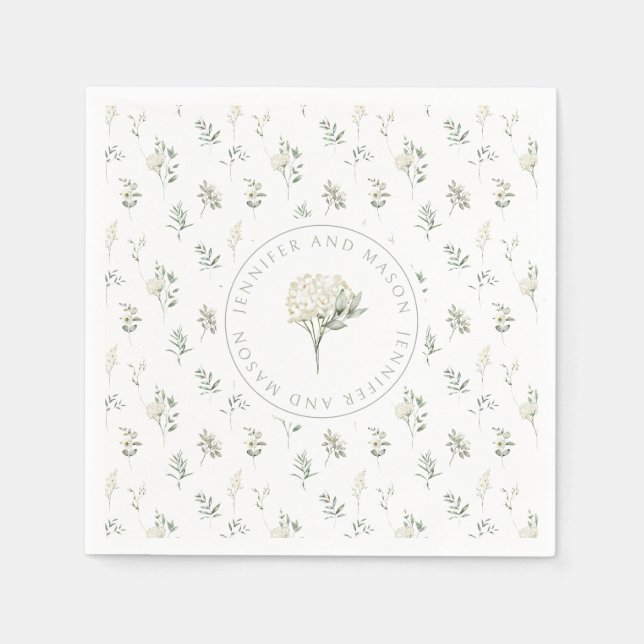 Grüne weiße Blume blüht Hochzeitspapiere Serviette (Vorderseite)