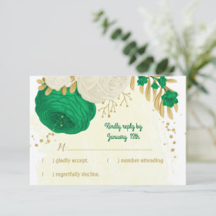 Grüne weiße Blume, botanische Hochzeit RSVP Karte