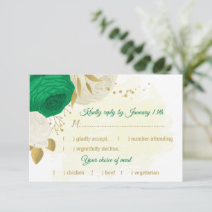 Grüne weiße Blume goldene botanische Mahlzeit RSVP Karte