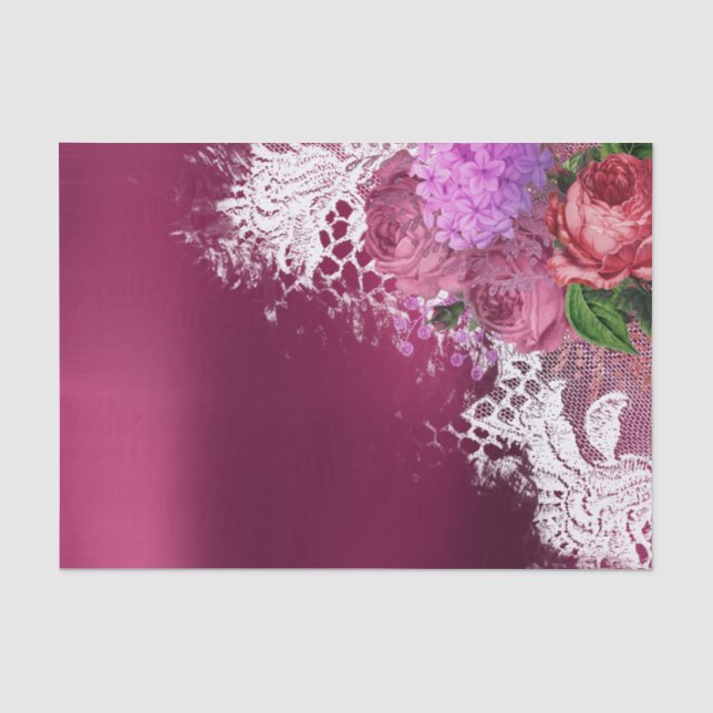 Grüne weiße Blume Pink Peony Gray Burgundy Floral Seidenpapier (Vorderseite)