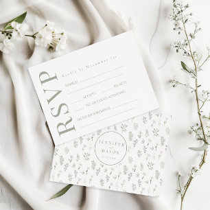 Grüne weiße Blume Rustikale Hochzeitskarten RSVP Karte
