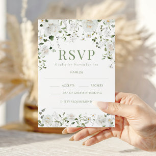 Grüne weiße Blumen Eukalyptus Hochzeit RSVP Karten