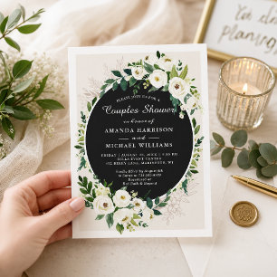 Grüne Weiße Blumen Hochzeitspaare Dusche Einladung