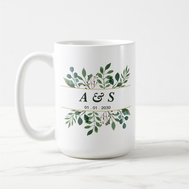Grüne Weiße Blumenhochzeit Kaffeetasse (Links)