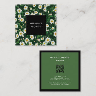 Grüne Weiße Daisy Moderne Boho Blume Florist Quadratische Visitenkarte