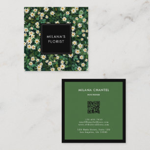 Grüne Weiße Daisy Moderne Boho Blume Florist Quadratische Visitenkarte