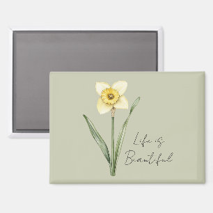 Grüne Weiße Gelbe Narzissenblume Magnet