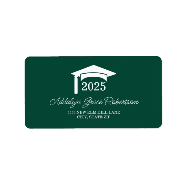 Grüne weiße Graduationsklasse 2025 Adressaufkleber (Vorne)
