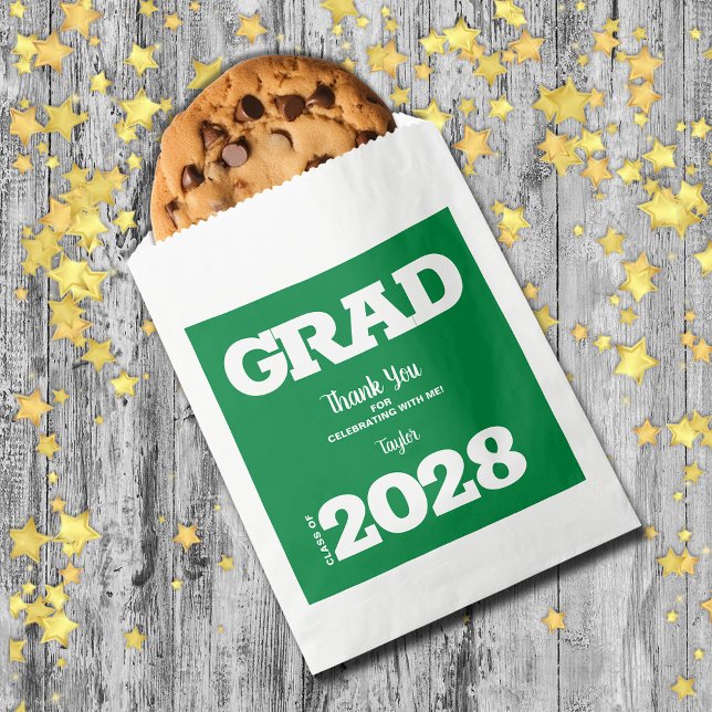 Grüne Weiße Graduierungspartei bevorzugt Tasche Geschenktütchen (Green and White Graduation Party Treat Favor Bags)