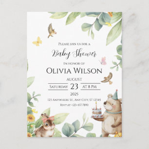 Grüne weiße illustrierte Vögel Baby Shower Postkar Postkarte