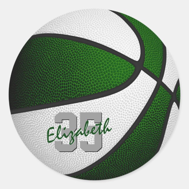 Grüne Weiße Mannschaft wählt Jungs Basketball Runder Aufkleber (Vorderseite)