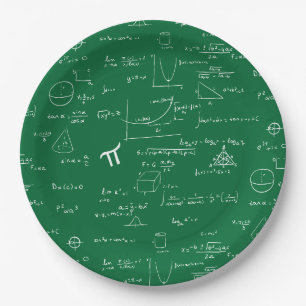 Grüne weiße Mathe-Gleichungen Grafiken Abschluss Pappteller