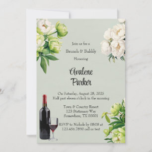 Grüne weiße Peony Elegante Brunch & Bubbly Einladung