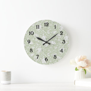 Grüne Weiße Romantische Florale Brautparty Große Wanduhr