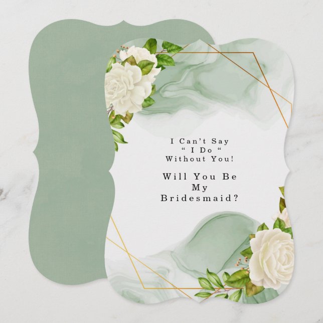 Grüne weiße Rosen werden meine Bridesmaid sein Einladung (Vorne/Hinten)