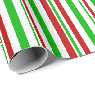 Grüne, weiße, rot-farbene Weihnachtsschmuck-Linien Geschenkpapier