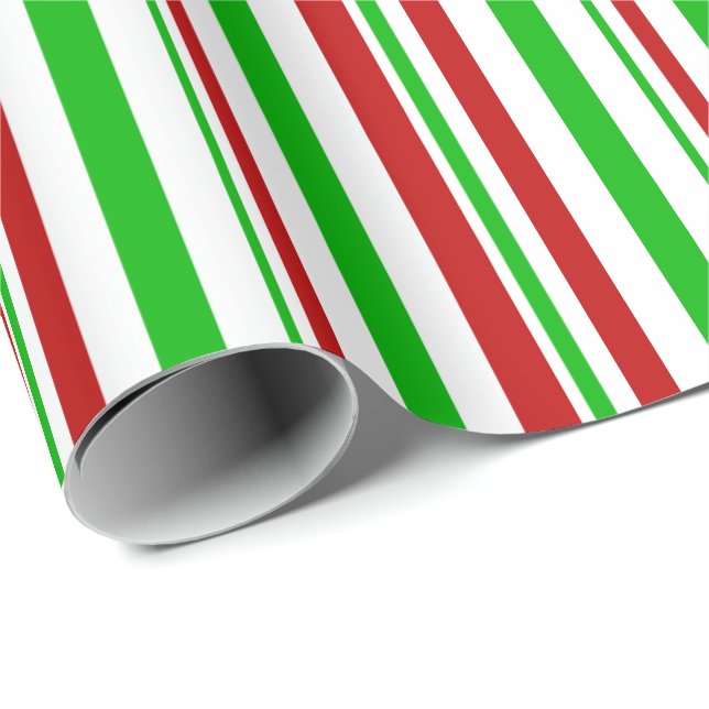 Grüne, weiße, rot-farbene Weihnachtsschmuck-Linien Geschenkpapier (Rolleneckpunkt)