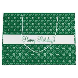 Grüne weiße Schneeflocken Happy Holidays Festival Große Geschenktüte