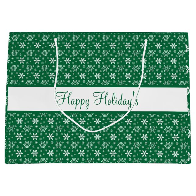 Grüne weiße Schneeflocken Happy Holidays Festival Große Geschenktüte (Vorderseite)