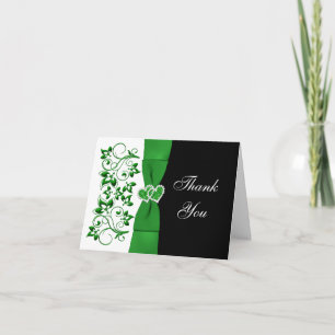 Grüne, Weiße, Schwarze Florale Hochzeits-Dankeskar Dankeskarte