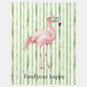Grüne weiße Streifen rosa Flamingo Fleecedecke