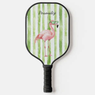 Grüne weiße Streifen rosa Flamingo Strand Pickleball Schläger
