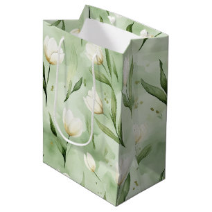 Grüne weiße Tulpen-Blumen-Junggesellinnen-Abschied Mittlere Geschenktüte