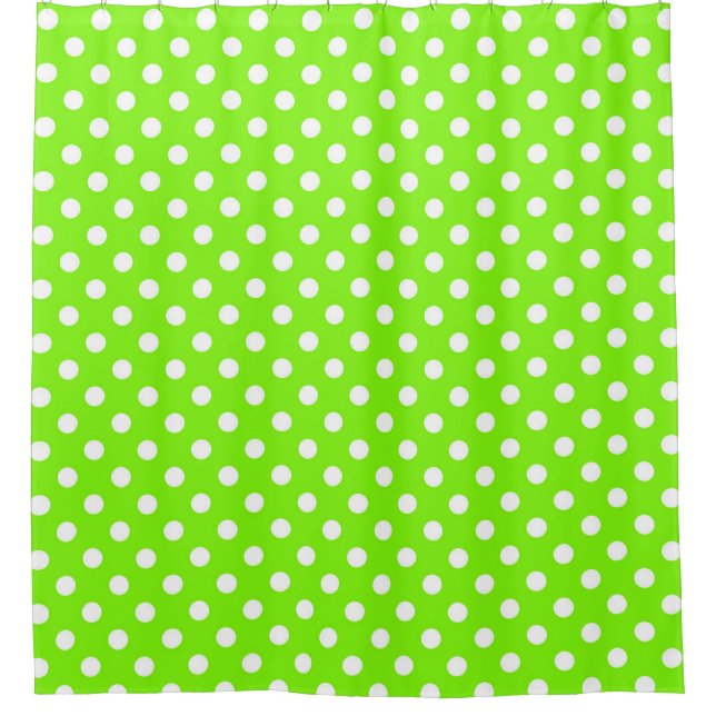 grüne, weiße und grüne Polka-Punkte Duschvorhang (Vorderseite)