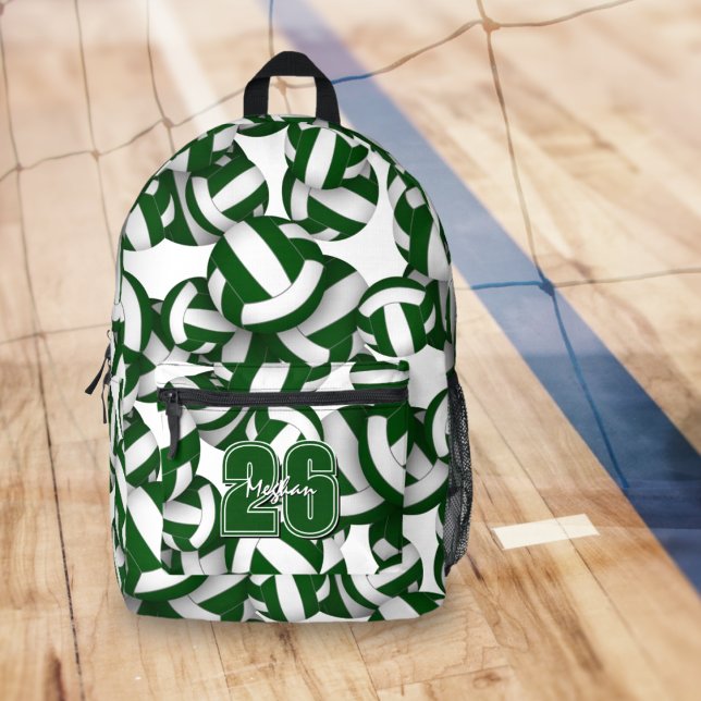 Grüne weiße Volleyball-Mannschaft Farbe: Name des  Bedruckter Rucksack (Backpack for volleyball player with green & white volleyballs pattern & custom jersey number)
