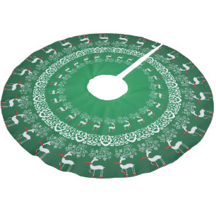 Grüne weiße Weihnachtsfeier Hirsch und Spitzen Polyester Weihnachtsbaumdecke