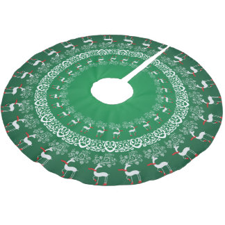 Grüne weiße Weihnachtsfeier Hirsch und Spitzen Polyester Weihnachtsbaumdecke