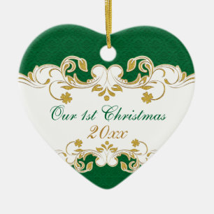 Grüne weißes Goldrollen, Kleeblatt-1. Weihnachte Keramik Ornament