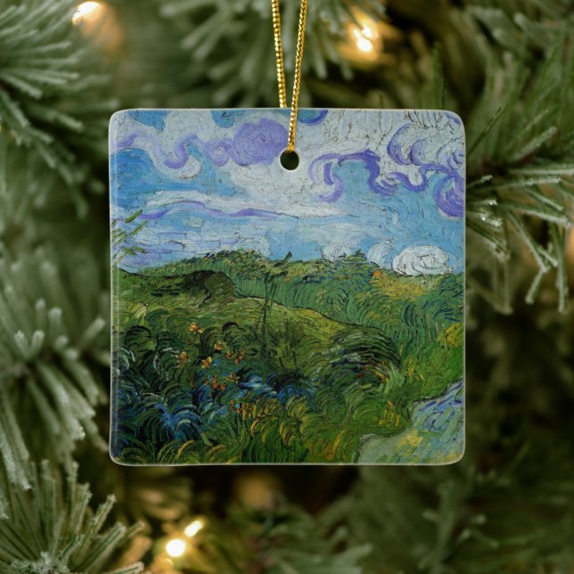 Grüne Weizenfelder von Vincent van Gogh Keramikornament (Baum)