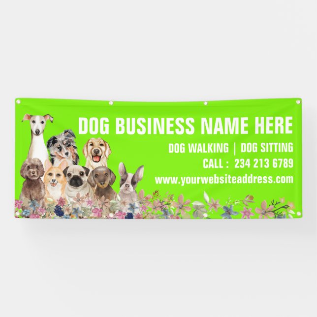 Grüne Welpen Flora Botanischer Hund Sitzen Banner (Horizontal)