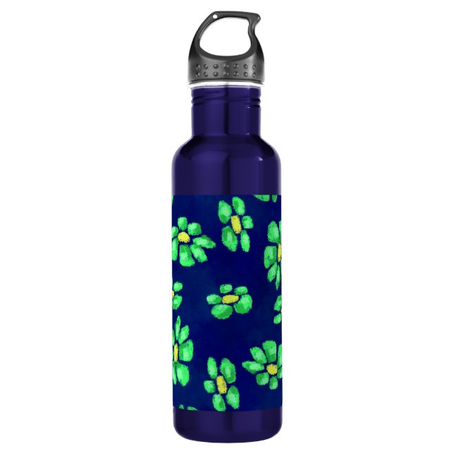 Grüne Whimsical Blume - Debatten über den blauen H Edelstahlflasche (Vorderseite)