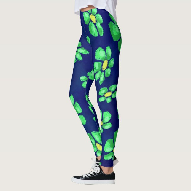 Grüne Whimsical Blume - Debatten über den blauen H Leggings (Links)