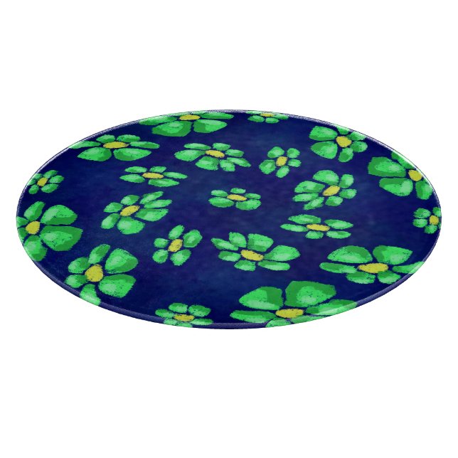 Grüne Whimsical Blume - Debatten über den blauen H Schneidebrett (Ecke)